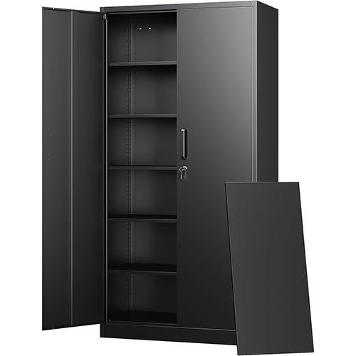 Letaya Metal Storage Cabinets with Lock, Tall Locker Organizer Steel Cabinets, Adjustable Layers Shelves 2 Doors for Home, Office, Warehouse,Garage,Industrial,Employee Lockers (Black)