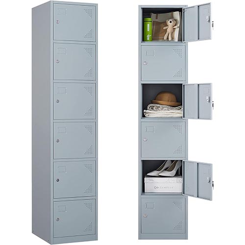 Letaya Metal Lockers for Employees,71" Steel Storage Cabinet with 6 Door Lockable for Office Staff,Home Sundries,Gym,School (Gray)