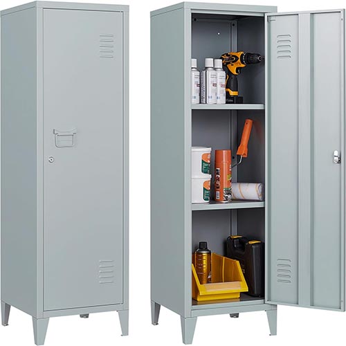 Letaya Metal Locker Storage Cabinet with Lock-50 Steel Cabinets 3 Shelves for Home Office School Gym (Grey)