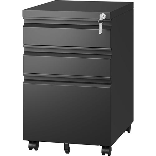 Letaya 3 Drawer Mobile File Cabinet with Lock,Under Desk Metal Filing Cabinets for Home Office Organizer Letters/Legal/A4(Fully Assembled Except Wheels-Black)